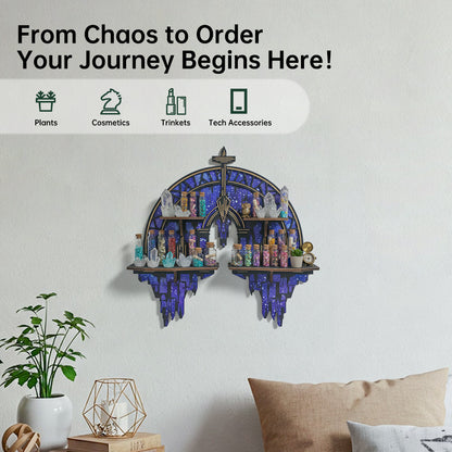 Crescent Moon Shelf, Gothic Trinket Display Shelf & Moon Wall Light For Rocks Gems Healing Stones Crystals Display, Celestial Decor Crystal Holder Witchy Wall Decor