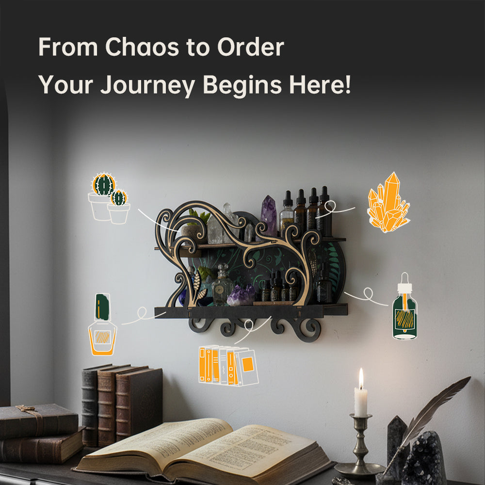 [Floating Shelf]1pc Wall Shelf for Crystals Rocks Gems Healing Stones, Wall Decoration, Trinket Knick Knack Shelf Crystals Holder Organizer, Wooden Wall Shelf for Witch Witchy Wiccan Vine Decor Spiritual Gifts, Halloween Decoration, Gift