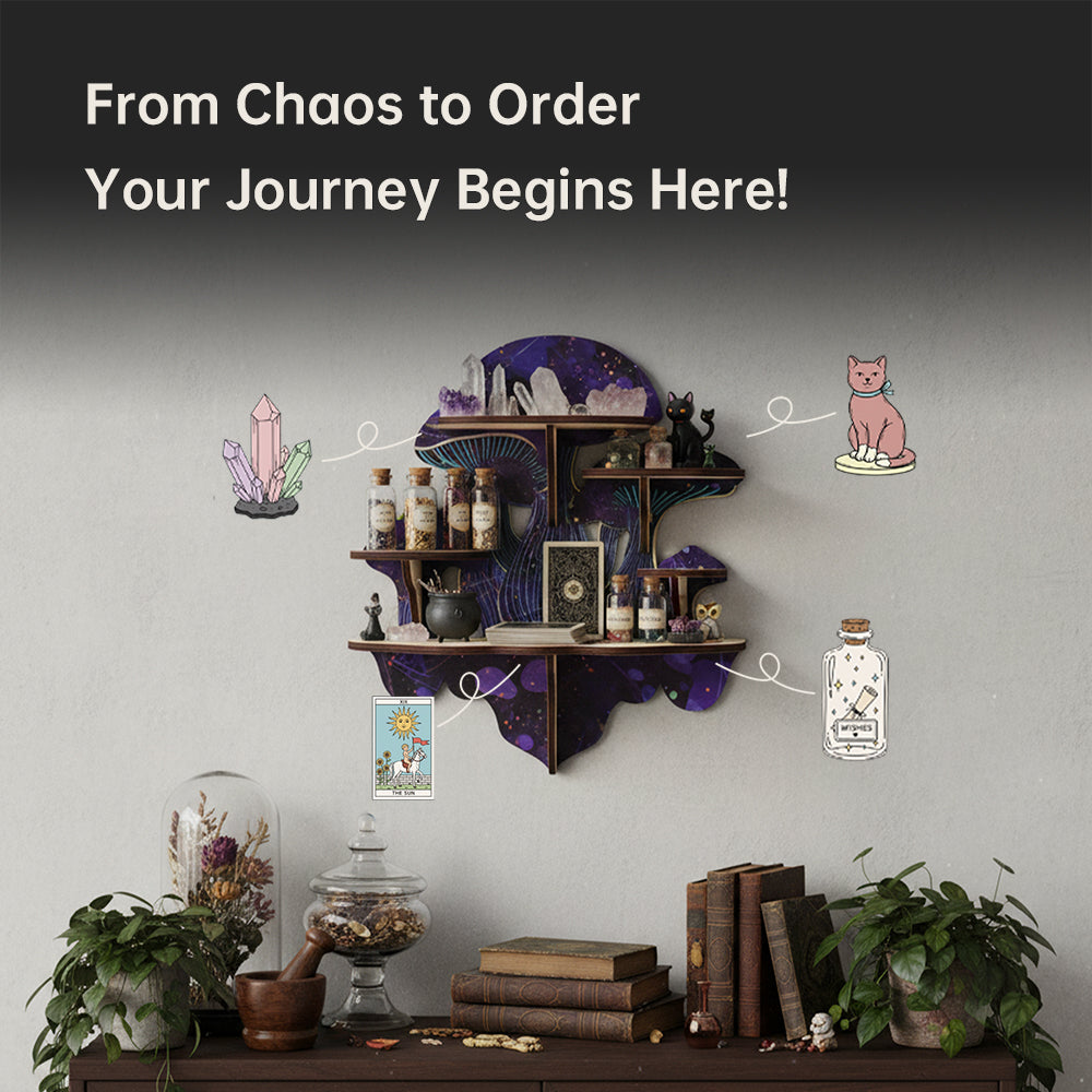 Wiccan Mushroom Decor, Wooden Floating Mushroom Shelf For Wall, Crystal Display Shelf Rock Gem Stone Display Shelf Wall Mounted