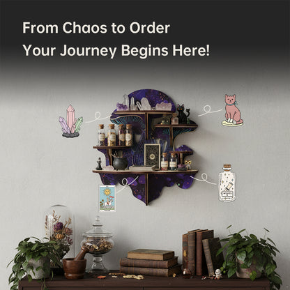 Wiccan Mushroom Decor, Wooden Floating Mushroom Shelf For Wall, Crystal Display Shelf Rock Gem Stone Display Shelf Wall Mounted