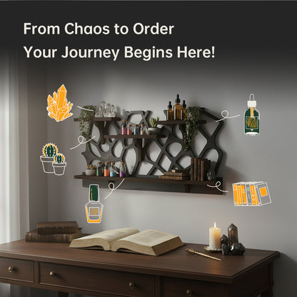 Spider Web Floating Shelf - FNYDOXGI Gothic Halloween Hanging Shelf with Hooks for Wall Oddities and Curiosities - Black Spooky Goth Wall Decor for Kitchen and Home - Crystal Display Shelf for Stones