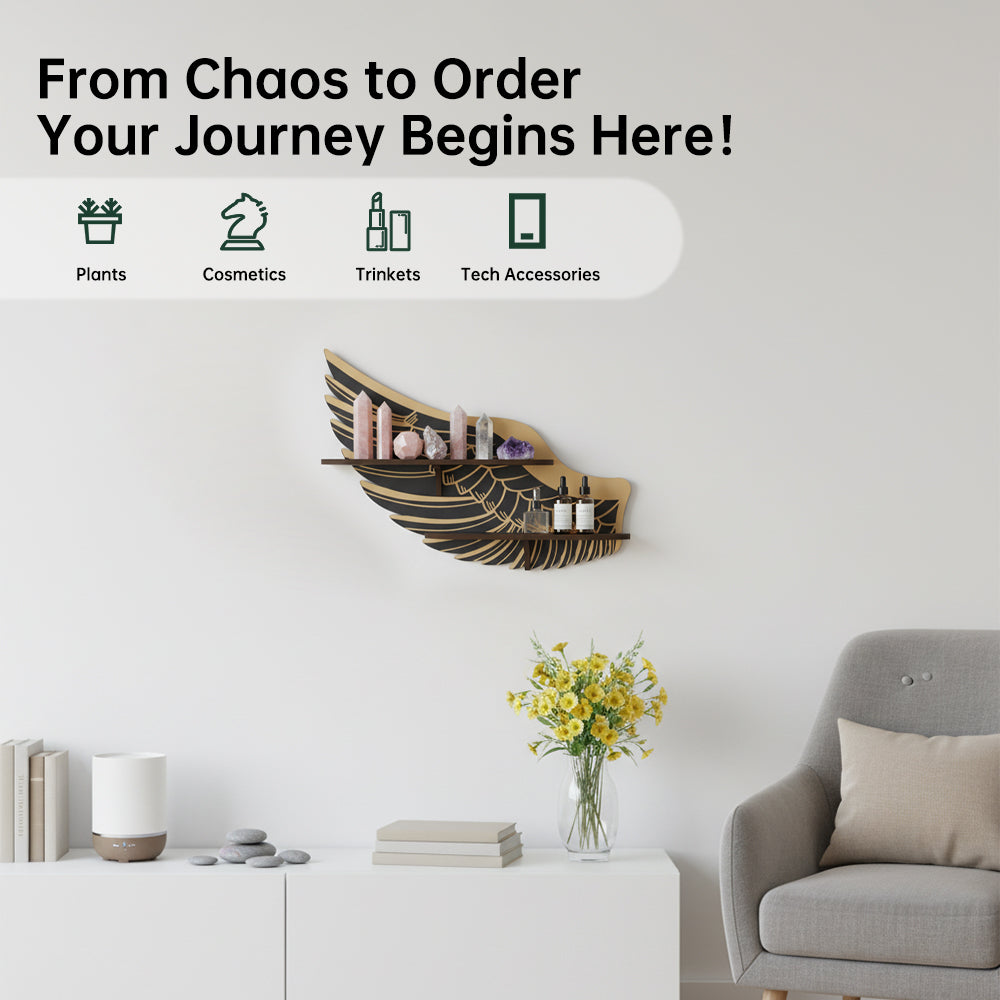 Griffin Wings Crystal Display Shelf, Rock Gem Stone Holder, Essential Oils Nail Polish Organizer, Trinket Knick Knack Shelf Wall Mounted, Witch Witchy Wiccan Home Decor