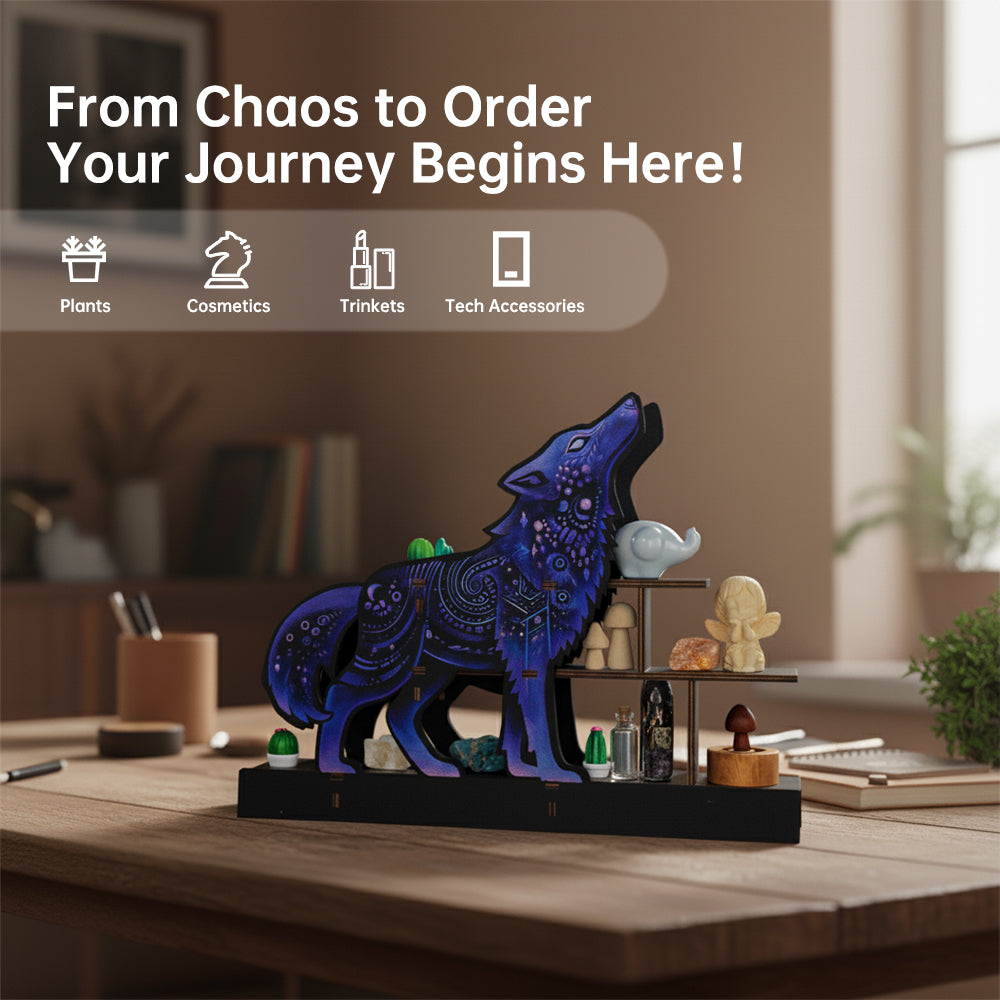 [Pedestals]1pc Wooden Wolf Pedestals, Crystal Display Shelf For Living Room, Bedroom, Rock Gem Stone Desktop Storage Organizer, Essential Oil Holder Hanging Case, Meditation Art Spiritual Gift, Perfect Gift