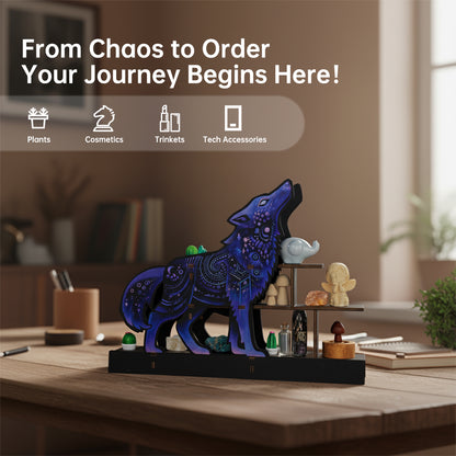 [Pedestals]1pc Wooden Wolf Pedestals, Crystal Display Shelf For Living Room, Bedroom, Rock Gem Stone Desktop Storage Organizer, Essential Oil Holder Hanging Case, Meditation Art Spiritual Gift, Perfect Gift