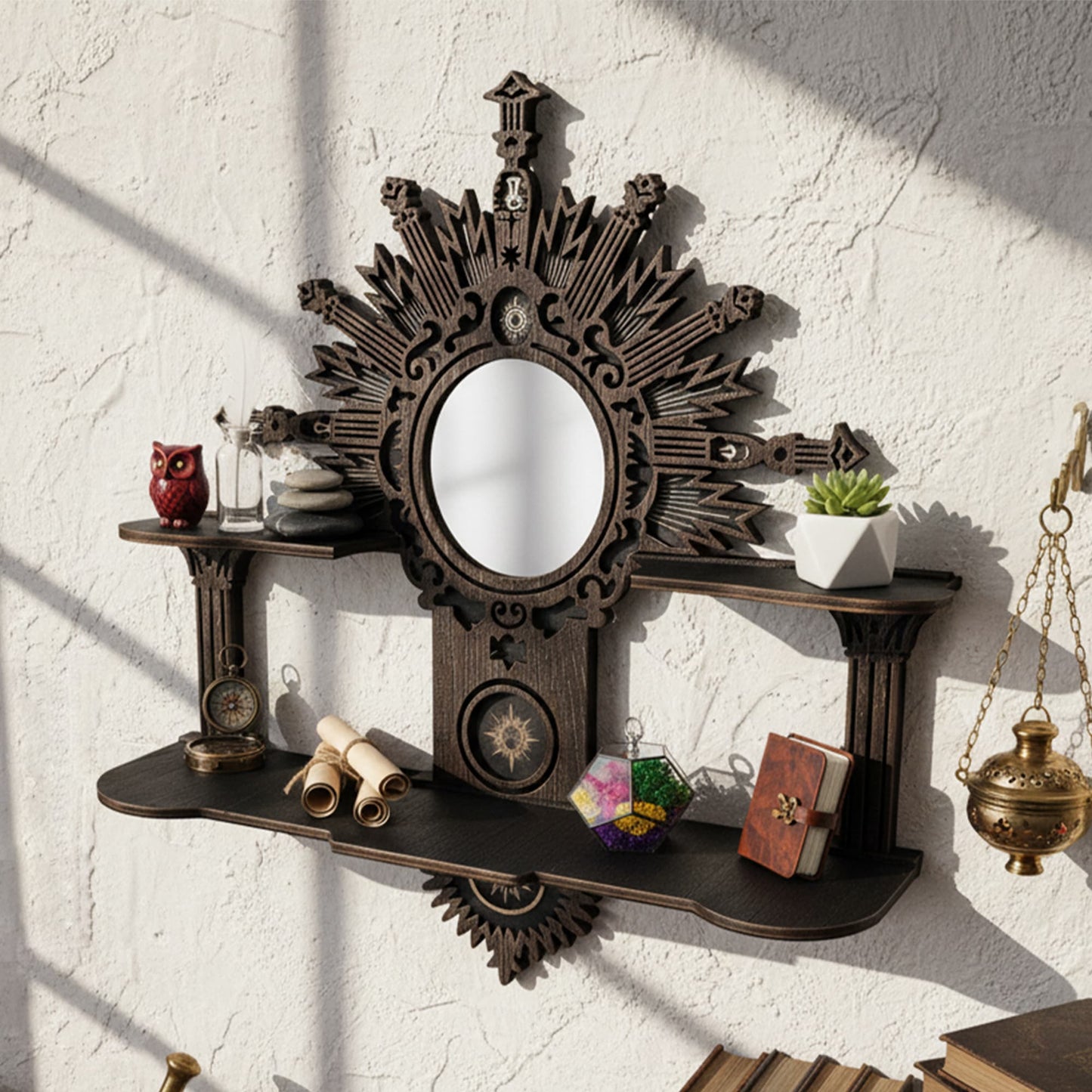 FNYDOX Vintage Floating Shelf with Mirror