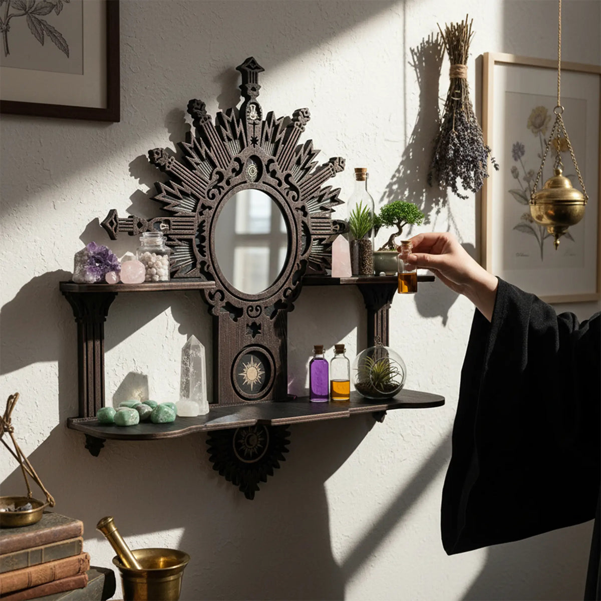 FNYDOX Vintage Floating Shelf with Mirror