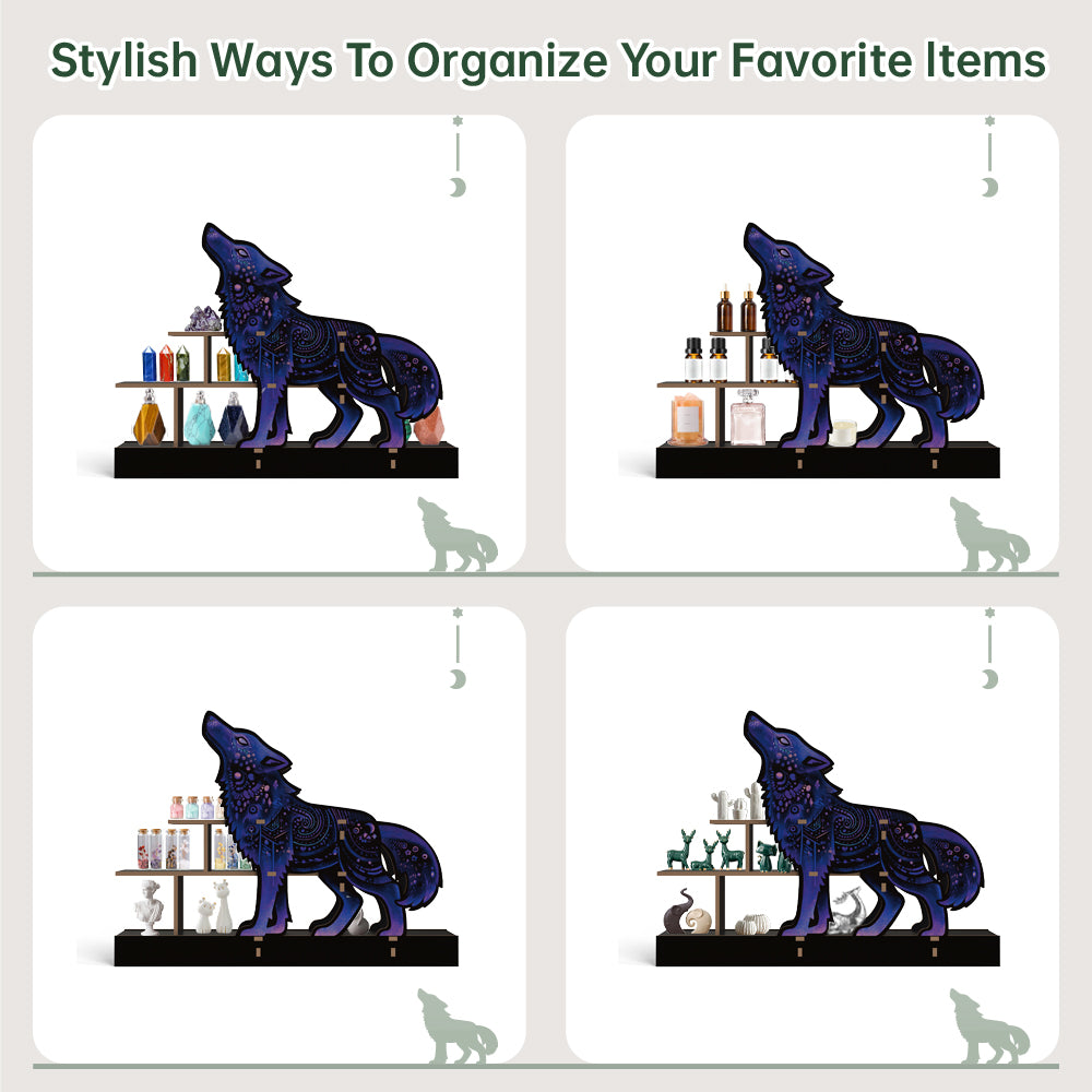 [Pedestals]1pc Wooden Wolf Pedestals, Crystal Display Shelf For Living Room, Bedroom, Rock Gem Stone Desktop Storage Organizer, Essential Oil Holder Hanging Case, Meditation Art Spiritual Gift, Perfect Gift
