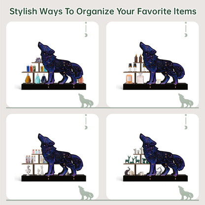 [Pedestals]1pc Wooden Wolf Pedestals, Crystal Display Shelf For Living Room, Bedroom, Rock Gem Stone Desktop Storage Organizer, Essential Oil Holder Hanging Case, Meditation Art Spiritual Gift, Perfect Gift