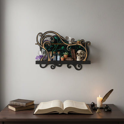 [Floating Shelf]1pc Wall Shelf for Crystals Rocks Gems Healing Stones, Wall Decoration, Trinket Knick Knack Shelf Crystals Holder Organizer, Wooden Wall Shelf for Witch Witchy Wiccan Vine Decor Spiritual Gifts, Halloween Decoration, Gift