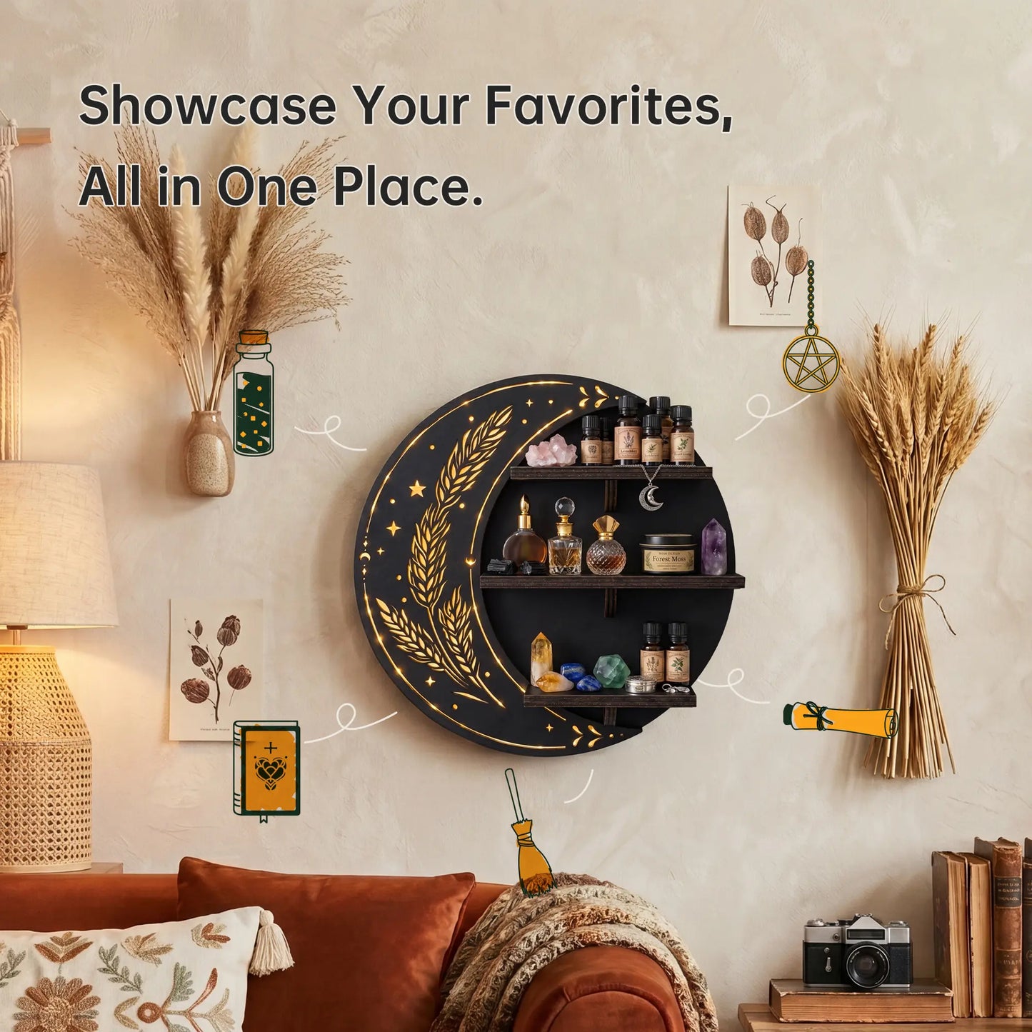 FNYDOX Moon Wall Shelf with LED Lights