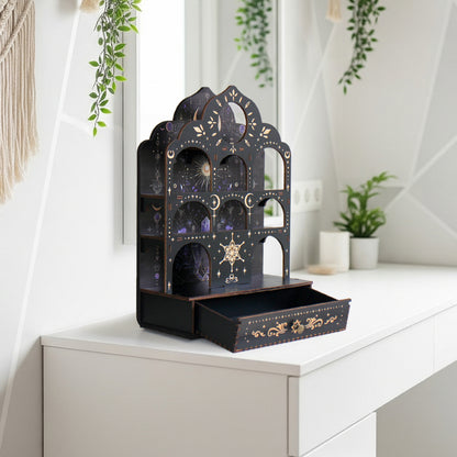 [Pedestals]1pc Wooden Wall Pedestals, Crystal Display Shelf For Living Room, Bedroom, Rock Gem Stone Desktop Storage Organizer, Essential Oil Holder Hanging Case, Meditation Art Spiritual Gift, Moon & Star Wall Decoration, Perfect Gift（副本）