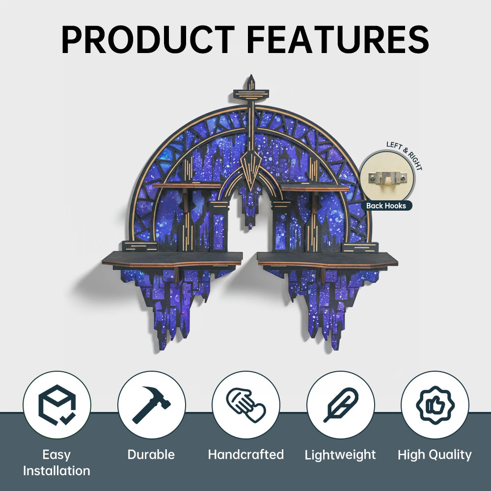 Crescent Moon Shelf, Gothic Trinket Display Shelf & Moon Wall Light For Rocks Gems Healing Stones Crystals Display, Celestial Decor Crystal Holder Witchy Wall Decor