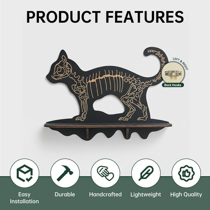 FNYDOXGI Skeleton Cat Crystal Display Shelf, Rock Gem Stone Holder, Essential Oils Nail Polish Organizer, Trinket Knick Knack Shelf Wall Mounted, Witch Witchy Wiccan Home Decor