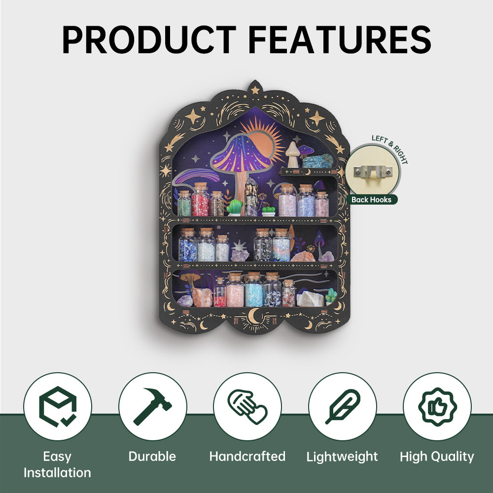 [Floating Shelf] 1pc Mushroom Wall Shelf for Crystals Rocks Gems Healing Stones, Trinket Knick Knack Shelf Crystals Holder Organizer, Wooden Wall Shelf for Witch Witchy Wiccan Decor Spiritual Gifts