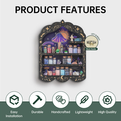 [Floating Shelf] 1pc Mushroom Wall Shelf for Crystals Rocks Gems Healing Stones, Trinket Knick Knack Shelf Crystals Holder Organizer, Wooden Wall Shelf for Witch Witchy Wiccan Decor Spiritual Gifts