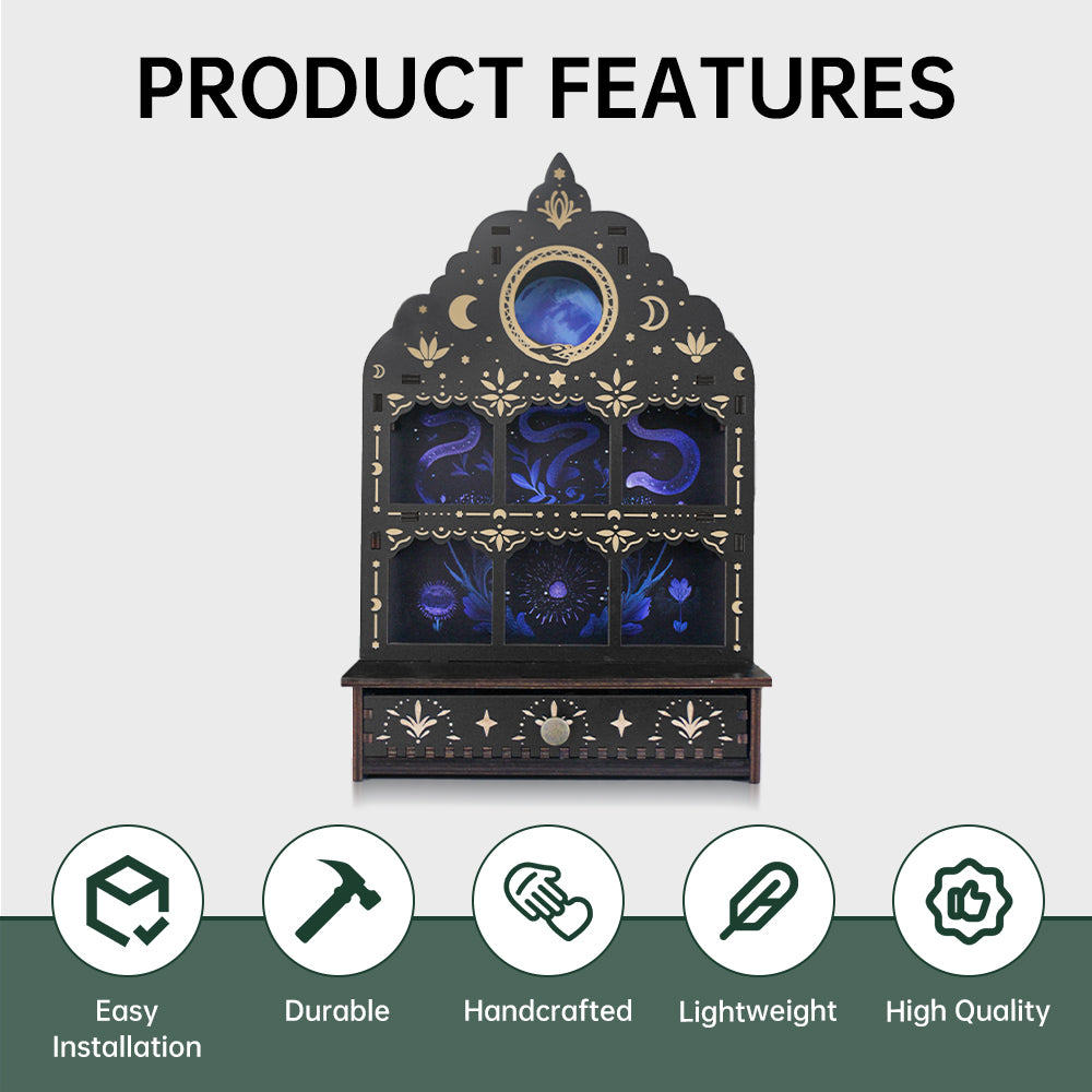 [Pedestals]1pc Wooden Wall Pedestals, Crystal Display Shelf For Living Room, Bedroom, Rock Gem Stone Desktop Storage Organizer, Essential Oil Holder Hanging Case, Meditation Art Spiritual Gift, Moon & Star Wall Decoration, Perfect Gift