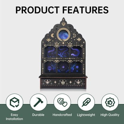 [Pedestals]1pc Wooden Wall Pedestals, Crystal Display Shelf For Living Room, Bedroom, Rock Gem Stone Desktop Storage Organizer, Essential Oil Holder Hanging Case, Meditation Art Spiritual Gift, Moon & Star Wall Decoration, Perfect Gift