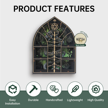 FNYDOXGI Wooden Floating Shelf, Gothic Trinket Display Shelf & Crescent Moon Wall Decor For Rocks Gems Healing Stones Crystals Display, Celestial Decor Crystal Holder Witchy Wall Decor, Halloween Decoration, Halloween Wall Decor Gift