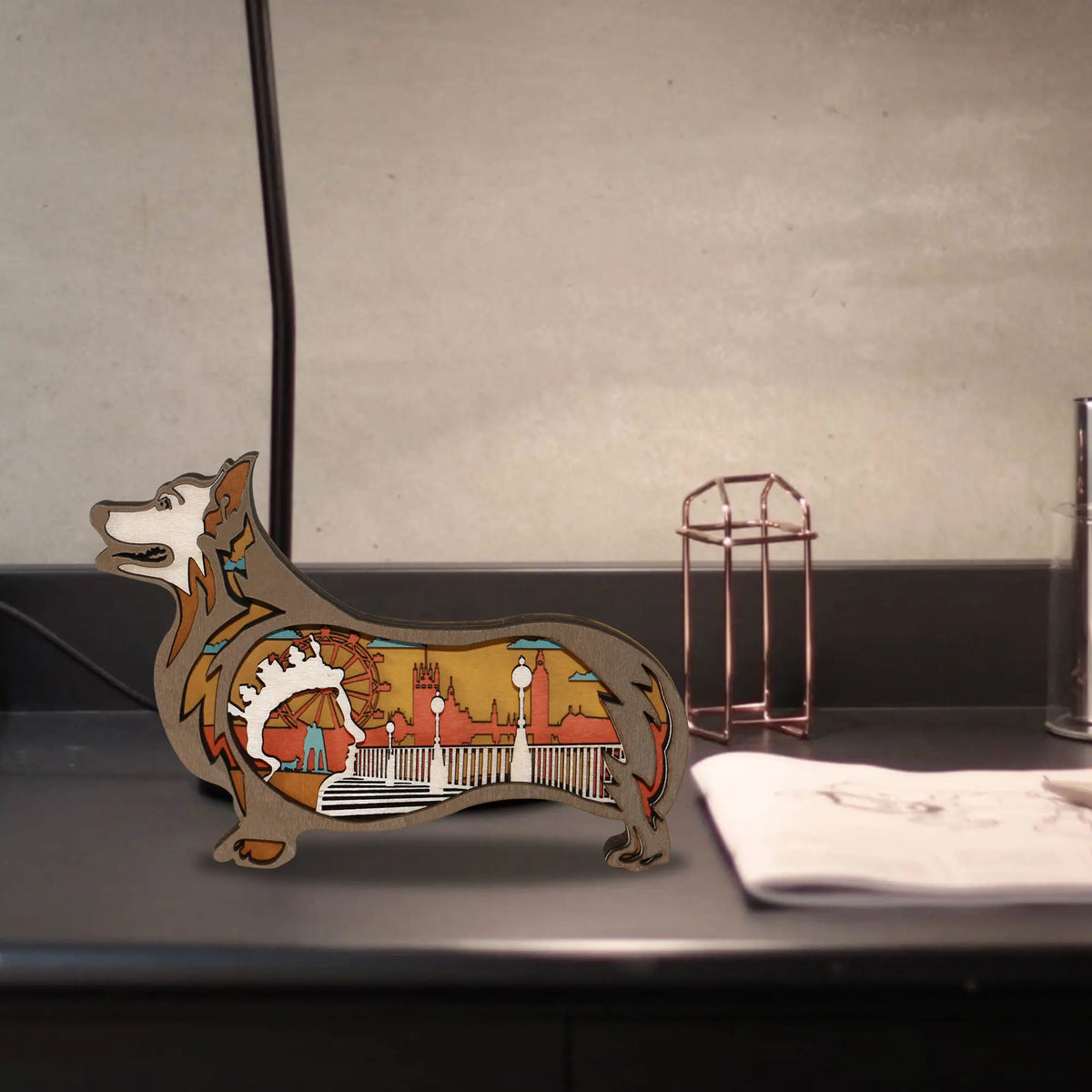 FNYDOX Wooden Corgi Dog Decor