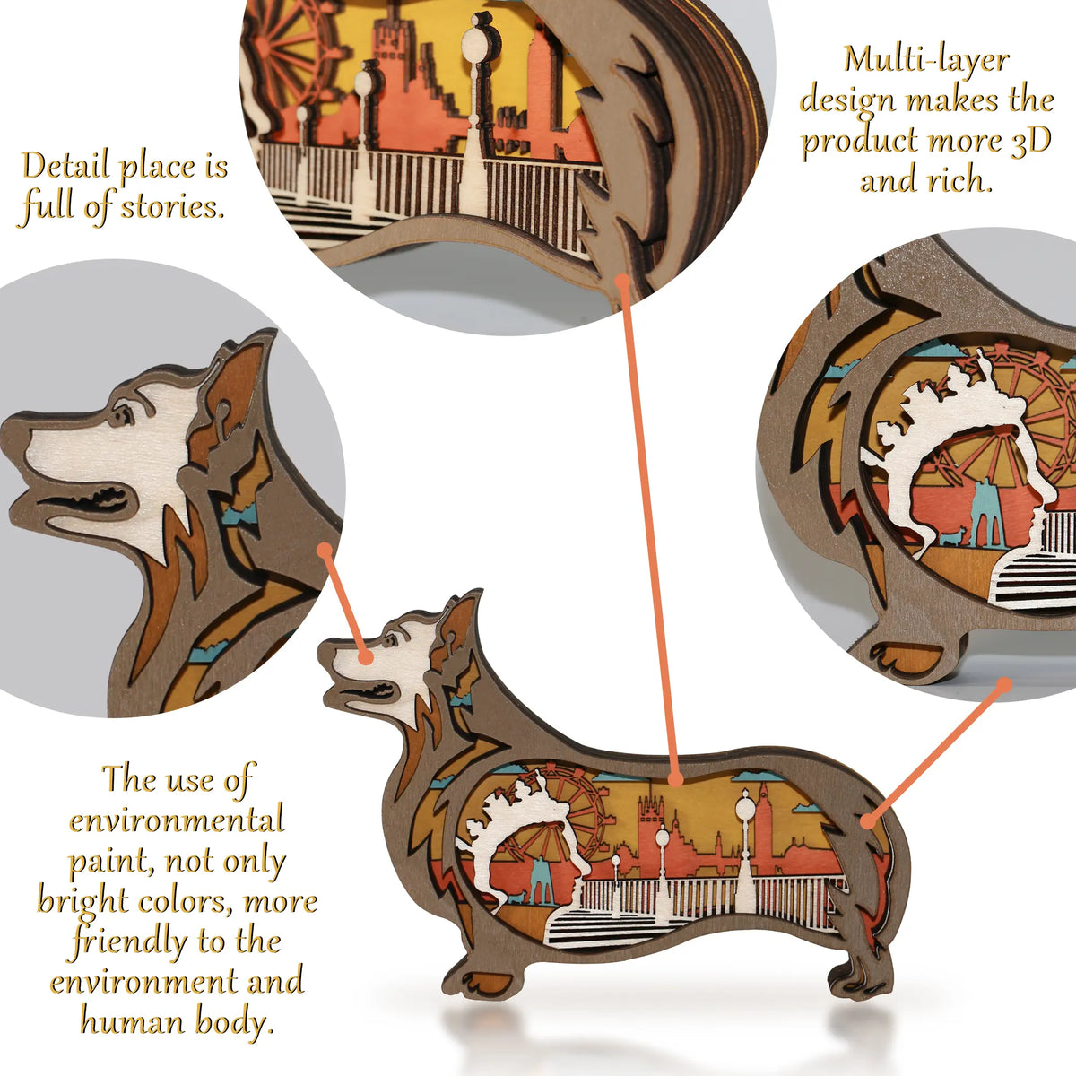 FNYDOX Wooden Corgi Dog Decor