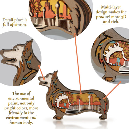 FNYDOX Wooden Corgi Dog Decor