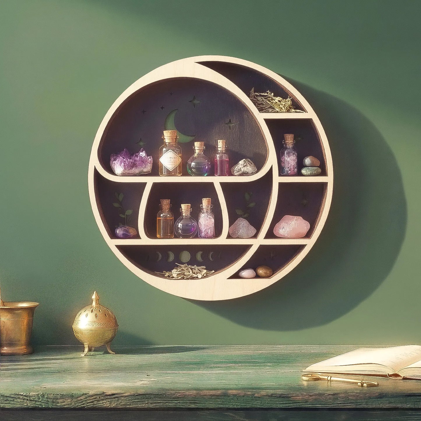 FNYDOX Mushroom and the Moon Shelf with LED Light