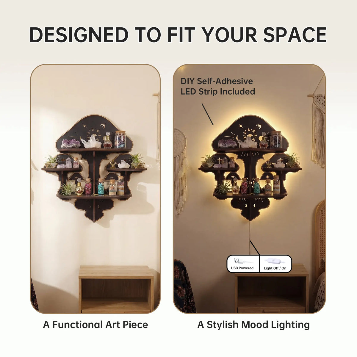 FNYDOX Witchy Mushroom Floating Shelf with Lights