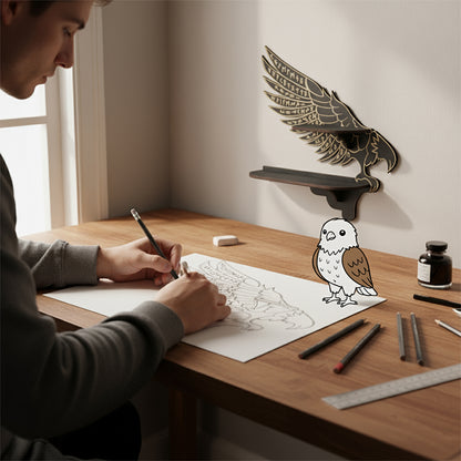 Griffin Floating Shelf - Gothic Halloween Hanging Shelf with Hooks for Wall Oddities and Curiosities - Black Spooky Goth Wall Decor for Kitchen and Home - Crystal Display Shelf for Stones