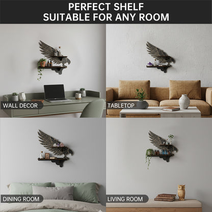 Griffin Floating Shelf - Gothic Halloween Hanging Shelf with Hooks for Wall Oddities and Curiosities - Black Spooky Goth Wall Decor for Kitchen and Home - Crystal Display Shelf for Stones