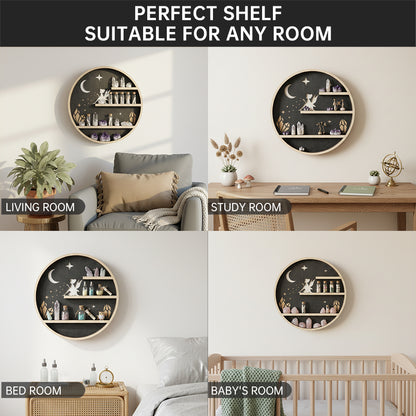 Crystal Shelf Display For Wall, Crystal Display Shelf Moon Wooden Fairy Crescent Moon Shelf Wall Decor, Decorative Home Floating Shelf Stone Storage Gem Holder Boho Hanging Organizer