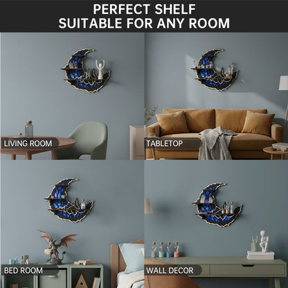 FNYDOXGI Floating Shelf-Wiccan Moon Phase Decorative Display Shelf with Crystal Accents, Compact Wooden Wall-Mounted Design for Organizing Collectibles, Crystals, Rocks, and Small Ornaments, Halloween Decoration, Wall Decor, Best Choice Of Gift