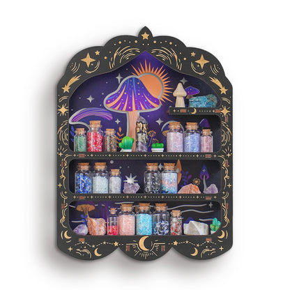 [Floating Shelf] 1pc Mushroom Wall Shelf for Crystals Rocks Gems Healing Stones, Trinket Knick Knack Shelf Crystals Holder Organizer, Wooden Wall Shelf for Witch Witchy Wiccan Decor Spiritual Gifts