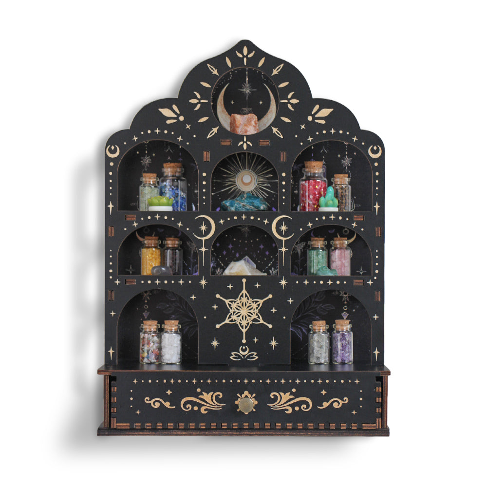 [Pedestals]1pc Wooden Wall Pedestals, Crystal Display Shelf For Living Room, Bedroom, Rock Gem Stone Desktop Storage Organizer, Essential Oil Holder Hanging Case, Meditation Art Spiritual Gift, Moon &amp; Star Wall Decoration, Perfect Gift（副本）