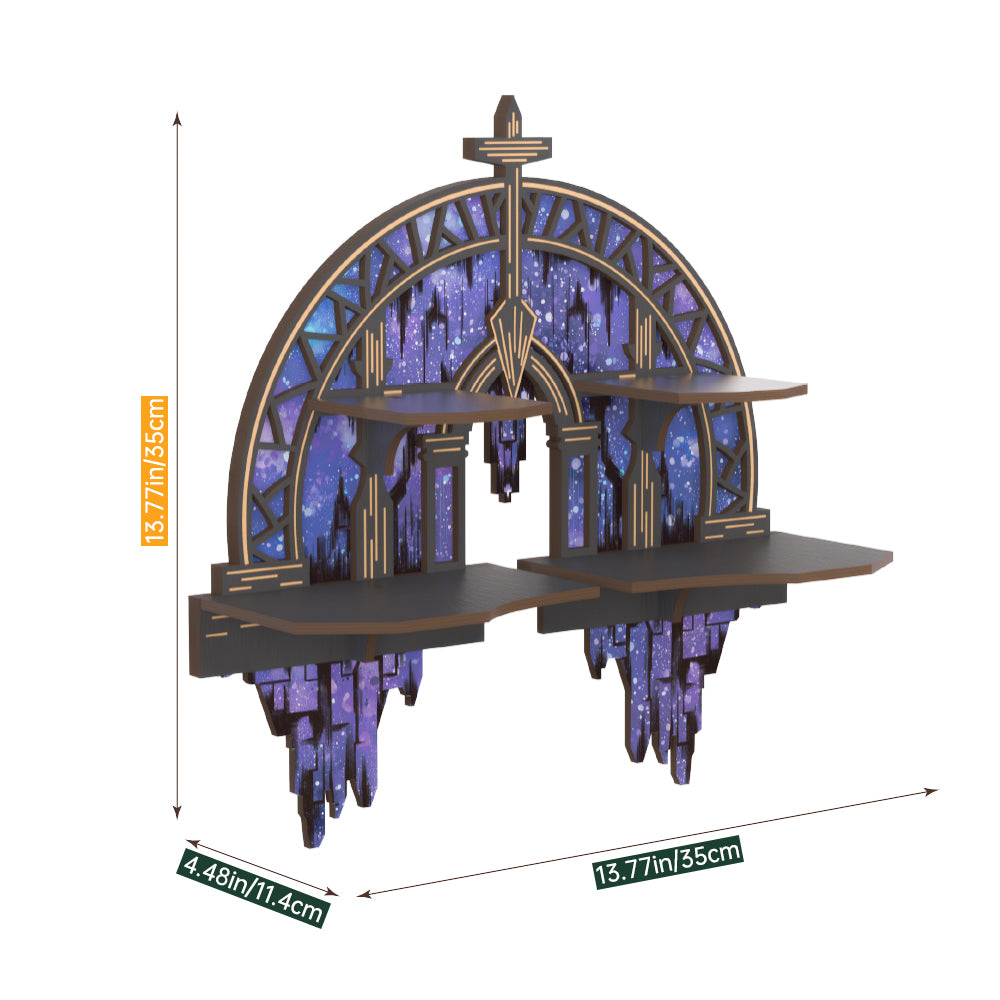 Crescent Moon Shelf, Gothic Trinket Display Shelf & Moon Wall Light For Rocks Gems Healing Stones Crystals Display, Celestial Decor Crystal Holder Witchy Wall Decor