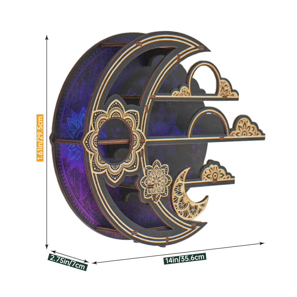 FNYDOXGI Wooden Floating Shelf, Gothic Trinket Display Shelf &amp; Crescent Moon Wall Decor For Rocks Gems Healing Stones Crystals Display, Celestial Decor Crystal Holder Witchy Wall Decor