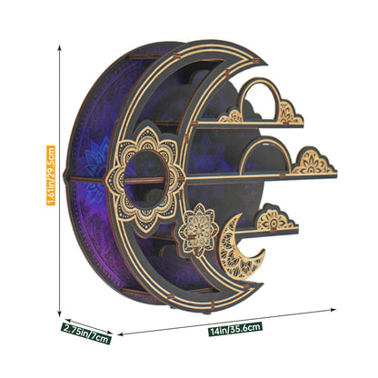 FNYDOXGI Wooden Floating Shelf, Gothic Trinket Display Shelf & Crescent Moon Wall Decor For Rocks Gems Healing Stones Crystals Display, Celestial Decor Crystal Holder Witchy Wall Decor