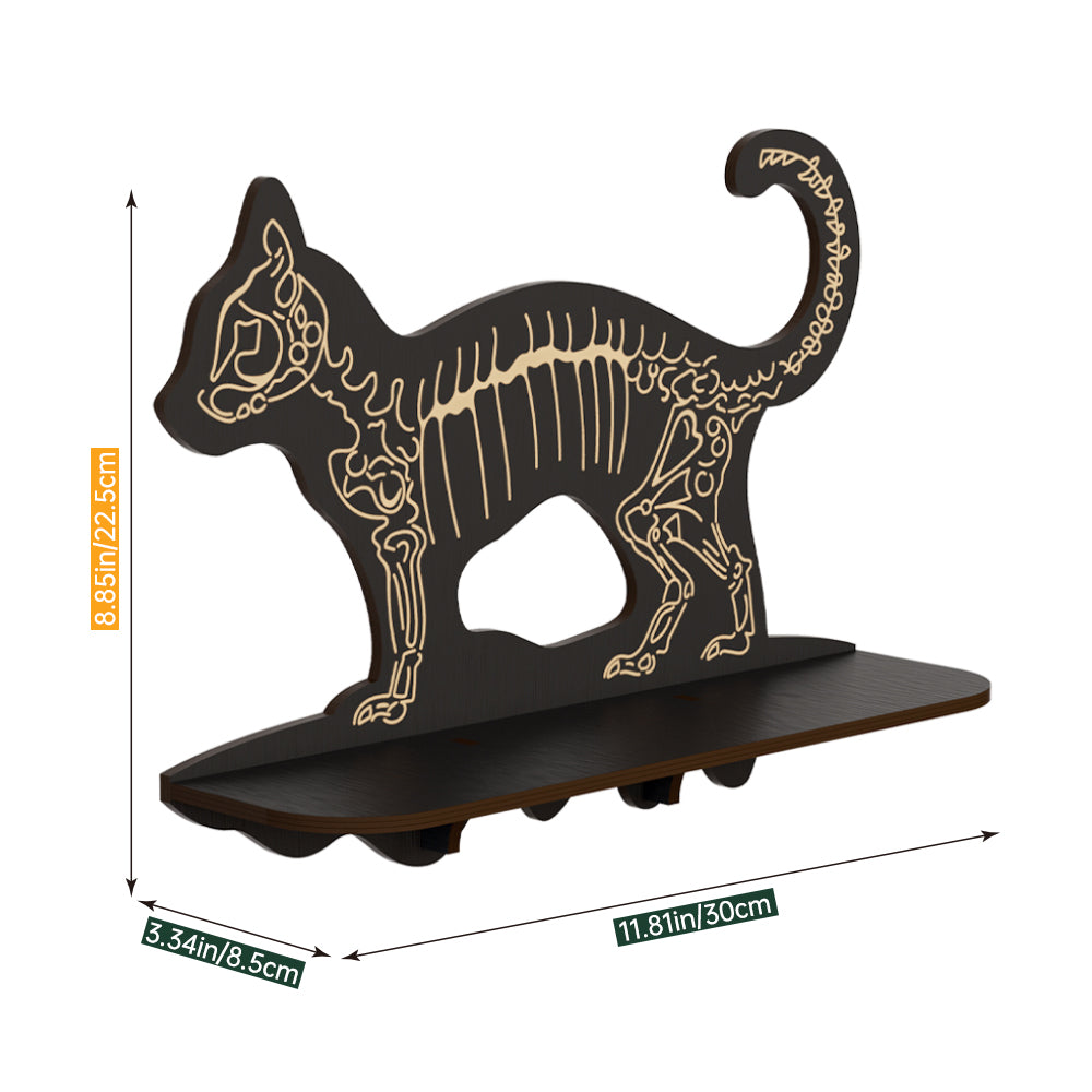 FNYDOXGI Skeleton Cat Crystal Display Shelf, Rock Gem Stone Holder, Essential Oils Nail Polish Organizer, Trinket Knick Knack Shelf Wall Mounted, Witch Witchy Wiccan Home Decor