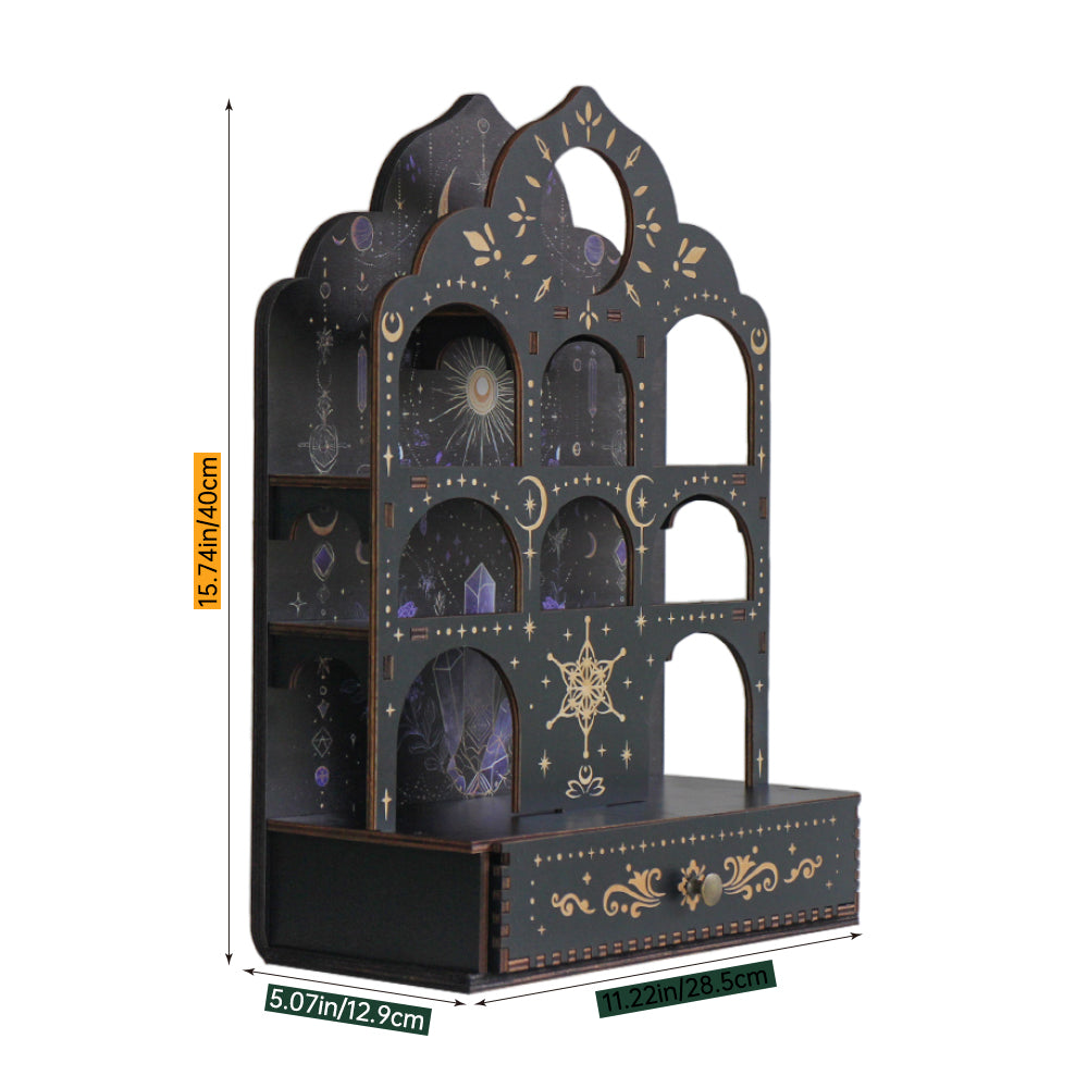 [Pedestals]1pc Wooden Wall Pedestals, Crystal Display Shelf For Living Room, Bedroom, Rock Gem Stone Desktop Storage Organizer, Essential Oil Holder Hanging Case, Meditation Art Spiritual Gift, Moon & Star Wall Decoration, Perfect Gift（副本）