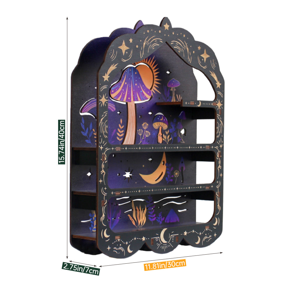 [Floating Shelf] 1pc Mushroom Wall Shelf for Crystals Rocks Gems Healing Stones, Trinket Knick Knack Shelf Crystals Holder Organizer, Wooden Wall Shelf for Witch Witchy Wiccan Decor Spiritual Gifts