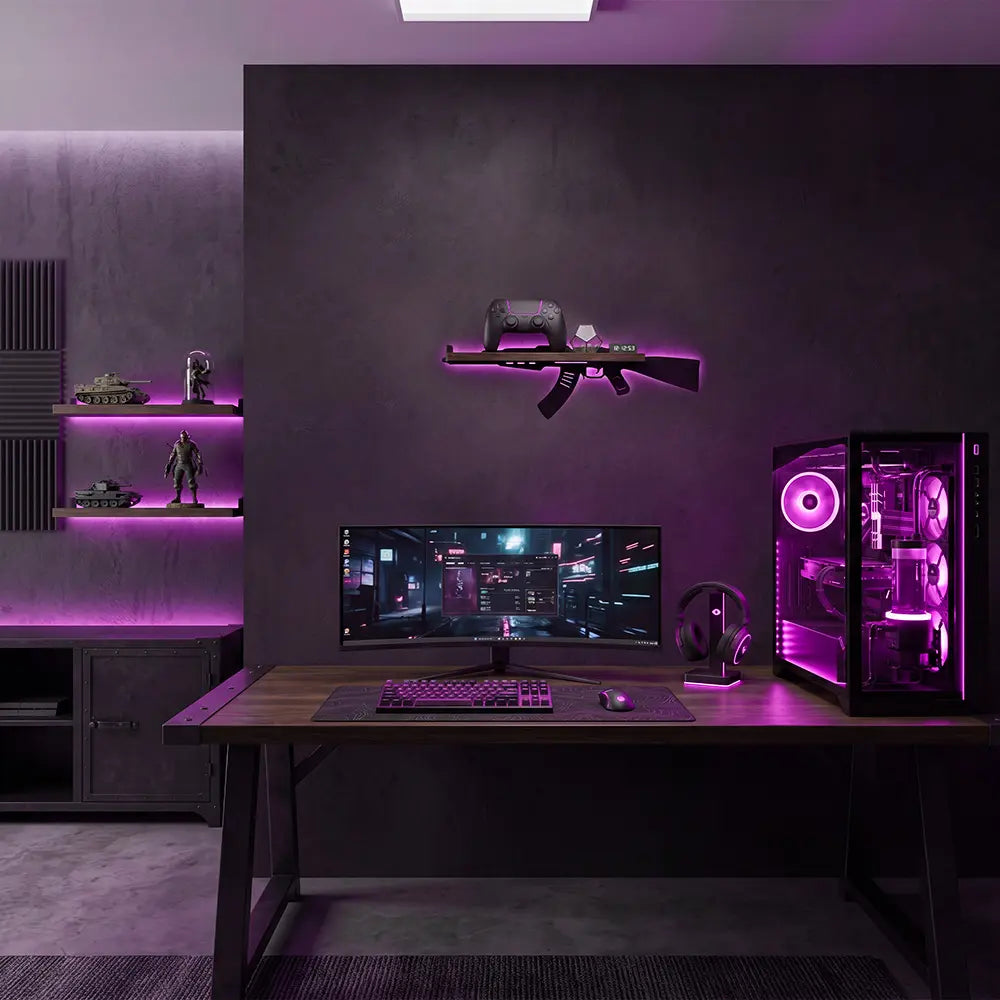 FNYDOX Man Cave Decor AK47 Gun Floating Shelves