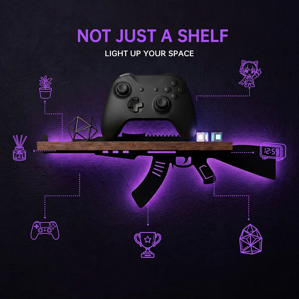 FNYDOX Man Cave Decor AK47 Gun Floating Shelves