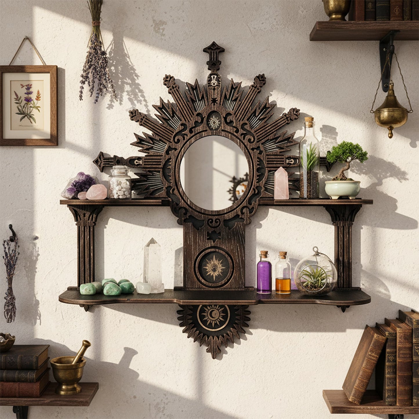 FNYDOX Vintage Floating Shelf with Mirror