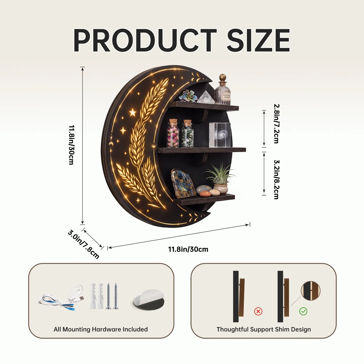 FNYDOX Moon Wall Shelf with LED Lights