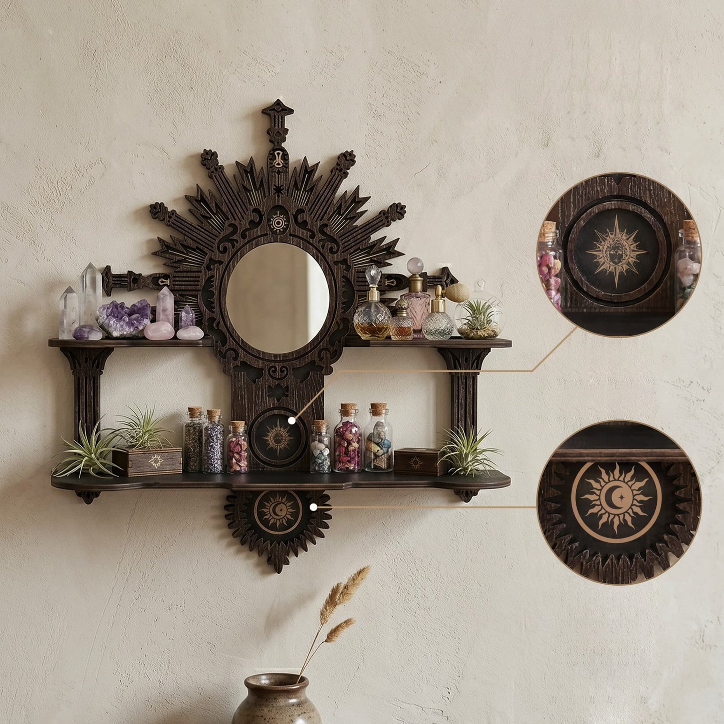 FNYDOX Vintage Floating Shelf with Mirror