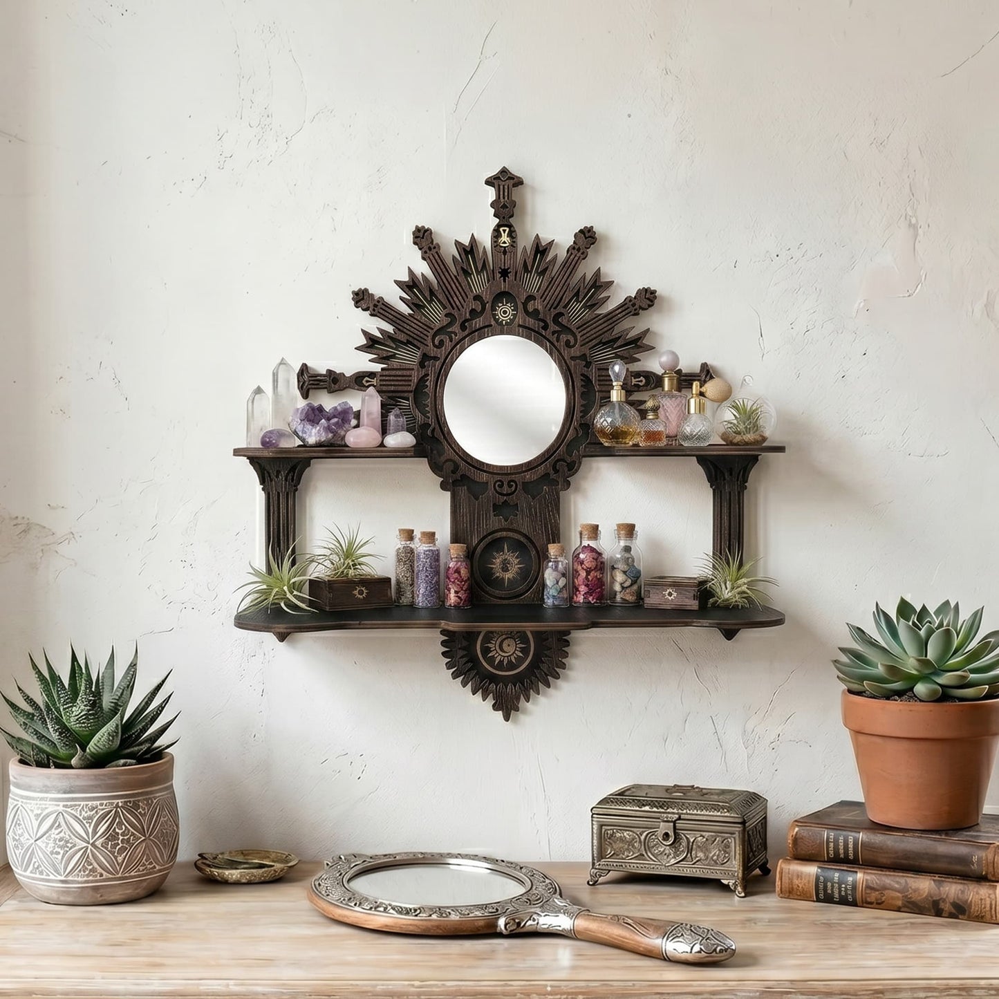 FNYDOX Vintage Floating Shelf with Mirror