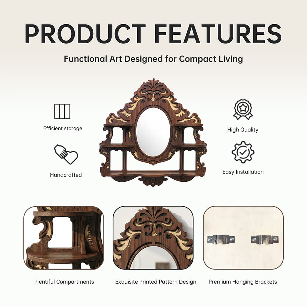 FNYDOX Vintage Wall Shelf with Mirror