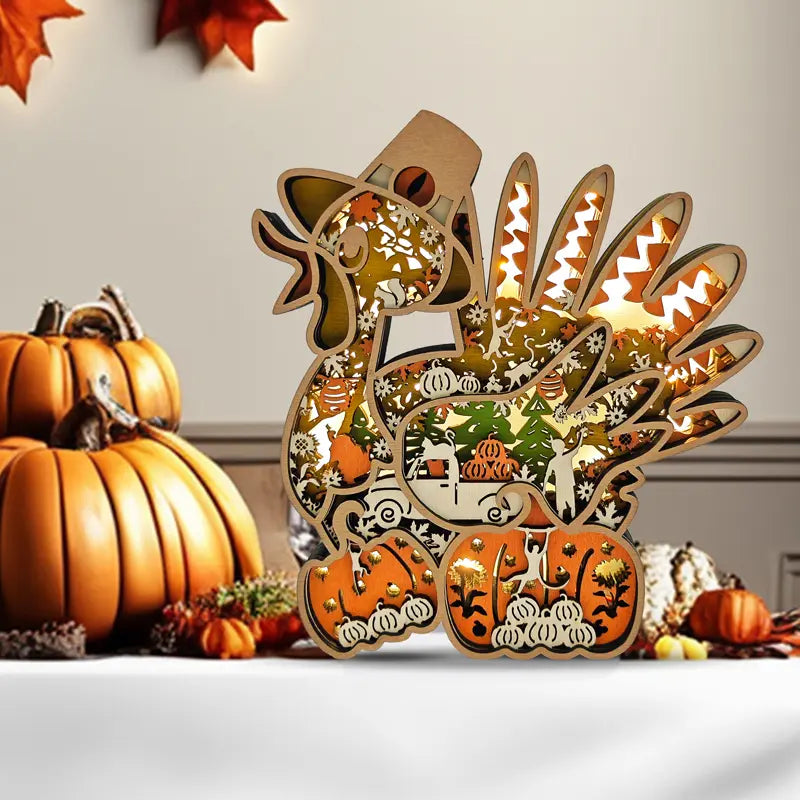 FNYDOX 3D Wooden Turkey Light Up Thanksgiving Decor