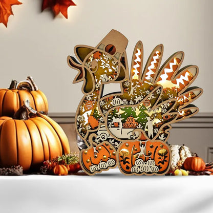 FNYDOX 3D Wooden Turkey Light Up Thanksgiving Decor