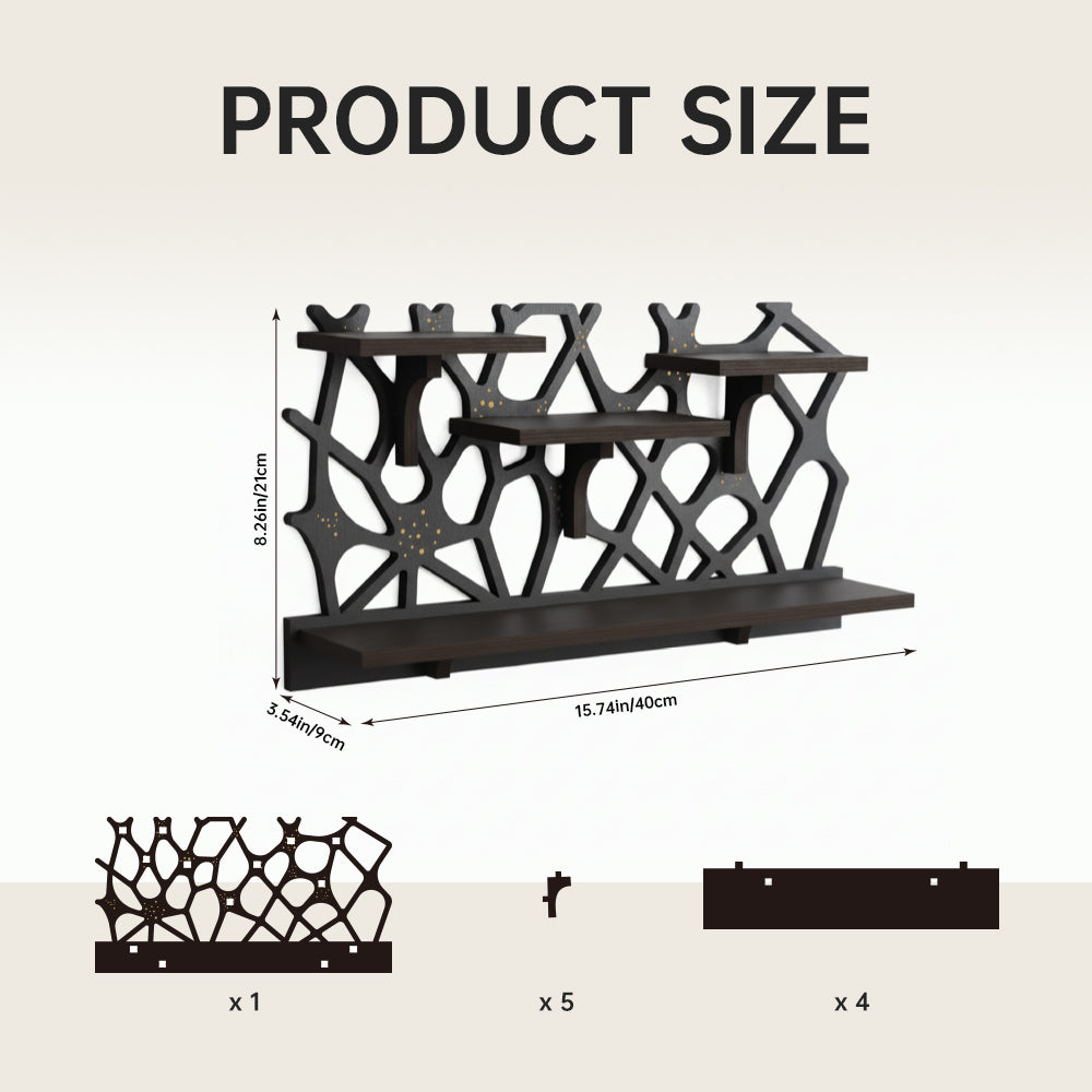 Spider Web Floating Shelf - FNYDOXGI Gothic Halloween Hanging Shelf with Hooks for Wall Oddities and Curiosities - Black Spooky Goth Wall Decor for Kitchen and Home - Crystal Display Shelf for Stones