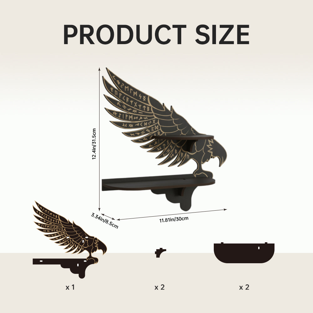 Griffin Floating Shelf - Gothic Halloween Hanging Shelf with Hooks for Wall Oddities and Curiosities - Black Spooky Goth Wall Decor for Kitchen and Home - Crystal Display Shelf for Stones